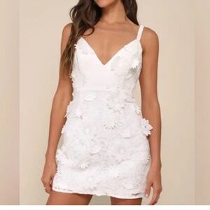 Lulus White Floral Appliqué Spaghetti Strap Dress